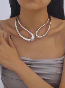 1pc Minimalist Hollow Out Chunky Jewelry, Asymmetric Geometric Design, Suitable For Casual, Party, Evening Events - Symmetrical Hollow Model - View 14