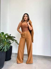 Tailoring Set Of Vest And Pants With Wonderful Belt - Óxido marrón - Ver 3