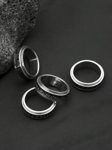 4pcs Men's Anxiety Ring Retro Pattern Water Wave Pattern Flame Pattern Lunar Eclipse Pattern Stainless Steel Rotatable Fashion Cool Suitable For Everyday Wear Holiday Gift New Year Gift For Boyfriend Gift - Retro Pattern - View 2