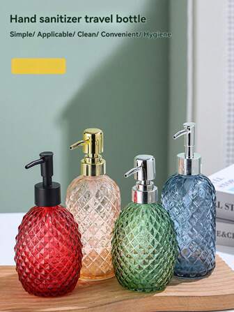 1个装洗手液玻璃瓶，椭圆形菠萝图案按压式高档ins风家居酒店适用，350毫升/400毫升乳液空瓶洗发水瓶沐浴露瓶按压式洗手液瓶皂液器