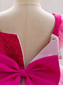 H HIBOBI 女婴渐变色块荷叶边生日派对花童连衣裙 - 玫紅色 - 查看 6