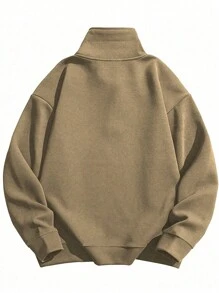 男士时尚半拉链休闲保暖运动衫，秋冬 - 駝色 - 查看 2