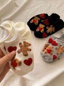 1/3 Pairs Of Women's Invisible Socks, Love Bear Ankle Socks, Suitable For All Seasons, Random Colors - View 4