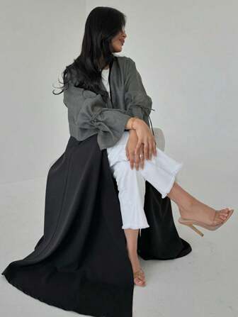 1st Elegant Casual Enfärgad Robe Abaya med delikat spetspatchwork, raffinerat hantverk och graciös high-end textur, moderiktig och elegant