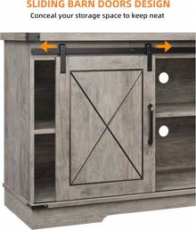 Farmhouse TV Stand For Up To 65''TV, Entertainment Center With Sliding Barn Doors And Adjustable Shelf, Media Console Table With Storage Cabinet For Living Room, Bedroom