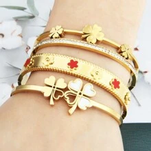Bộ quà tặng phụ kiện trang sức 3 món cho nữ - Mặt dây chuyền hình cỏ ba lá và hoa mận đính đá, Vòng tay hạt thép không gỉ, Thích hợp làm quà tặng tình bạn và trang sức dự tiệc - Bộ đồ hoa bốn lá - Xem 16