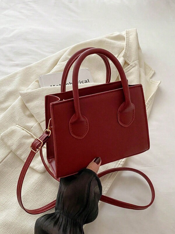 Lightweight,Business Casual Double Handle Square Bag For Teen Girls Women College Students,Rookies & White-Collar Workers Perfect For Office,College,Work ,Business,Commute,Outdoors, Travel, Outings Burgundy