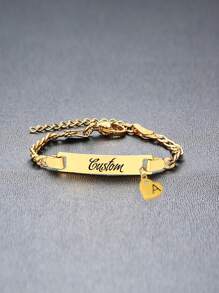 Customized Stainless Steel 18k Gold Plated Name Letter Heart Pendant Bracelet, Personalized Gift For Friends & Family Back To School Winter Gift Ideas Boy Girl Valentine's Day,Multi-Functional,Ornamental,Letter,Engraved,Tidy,Colorful,Cute,Kawaii,Adorable,Casual,Custom,Personalised,Unique,Customized,Baby Gifts,Ideal Gifts For Him,Ideal Gifts For Her,Son,Daughter,For Children's Day,Living Room