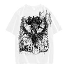 SWAGG Camiseta White Trybal Cybersigilism Oversize Printed Y2K Goth Affliction Grunge Skate Punk Dark SK8 ROMWE - Blanco - Ver 1