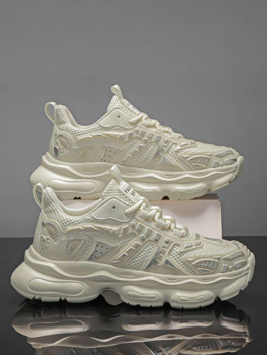 Giày chạy bộ buộc dây màu đen họa tiết 3D ngẫu nhiên màu bạc cho nam, giày thể thao ngoài trời đa năng thời trang tăng chiều cao