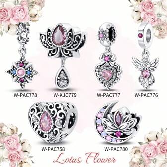 1 件 925 镀银复古设计精致粉色莲花串珠非常适合手链项链 DIY 珠宝制作礼物送给女士