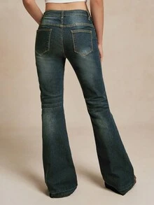 Women's Casual Low-Waist Flared Denim Jeans With Pockets