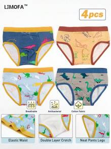 4pcs Dinosaur Design Young Boys Underwear, Comfy Breathable Kids' Briefs
