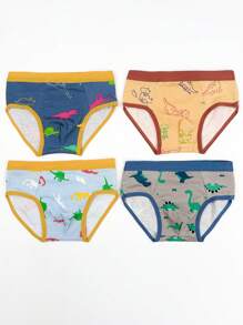 4pcs Dinosaur Design Young Boys Underwear, Comfy Breathable Kids' Briefs