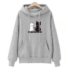 Sudadera Hoodie Suelta Con Capucha De Moda Para Mujer - Gris - Ver 1