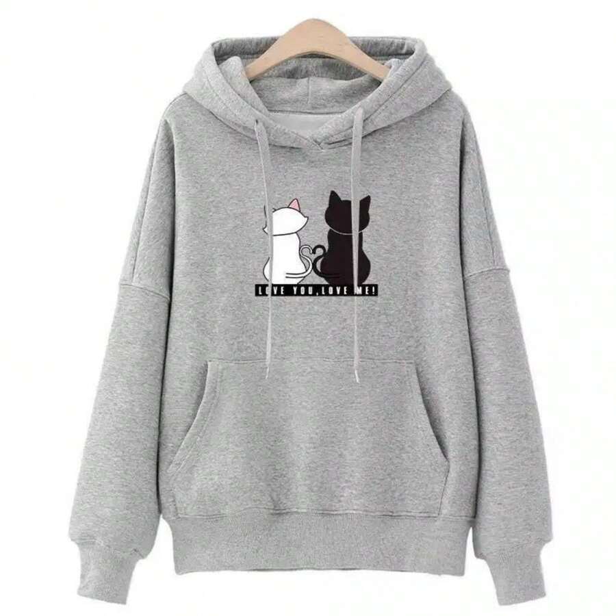 Sudadera Hoodie Suelta Con Capucha De Moda Para Mujer - Gris - Ver 1