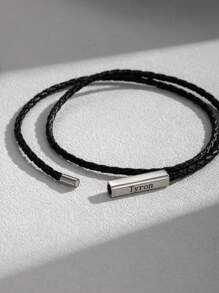 1pc Customized Engraved Name Leather Cord Bracelet, Personalized Couple Bracelet, Black Leather Cord Bracelet For Men, Birthday Gift, Valentine's Day Gift, Christmas Gift, Commemorative Gift For Boyfriend