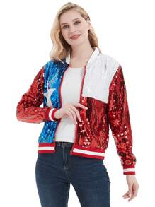 Chaqueta de manga larga con cremallera frontal y puños acanalados, con lentejuelas, para mujer, ideal para fiestas - Texano - Ver 4