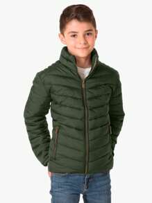 Chamarra Chaqueta Juvenil con Estilo de Calle para Niños Pequeños con Cremallera Cuello Alto Puños y Dobladillo con Elastico al Tono Adecuada para cualquier Ocasion para uso Diario Casual Peluche Interno Moda - Verde Oliva - Ver 1