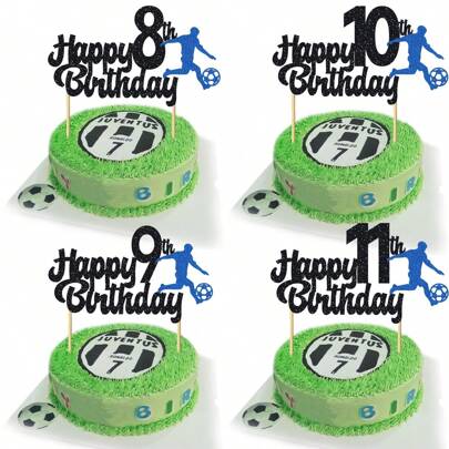 1Pc Glitter Happy 7th-16th Soccer Ball Birthday Cake Topper For 7 8 9 10 11 12 13 14 15 16 Years Old Cheers To 8 9 10 11 12 13 14 15 16 Years Football Themed Party Decorations