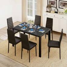 Bealife 4- Chair And 6- Chair Dining Set Available, Glass Dining Table, High Back PU Leather Chairs For Living Room, Dining Room - Black - View 12