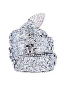 1pc Women's New Fashion Four Skull Rhinestone Decor Belt, Men's Punk Hip-Hop Leather Belt For Jeans Halloween - Skeleton - View 17