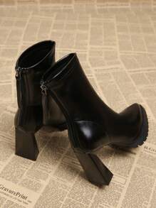 2025 Spring/Autumn New Versatile Women's Elegant Black Ankle Boots, Thick Heel High Heeled Pointed Toe Boots, Fashionable Short Boots For Autumn/Winter - Black - View 5