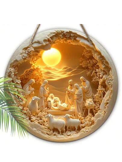 1pc Nativity Scene Theme Wooden Sign 2d Flat Relief Effect Of Jesus, Christmas Relief Effect Of Christianity Wooden Hanging Plaque Sign Decor, Warm Room Decor Home Decor Door Decor Party Decor Fireplace Decor Bar Decor Cafe Decor