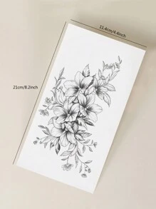 2 件/套防水持久性感花卉临时纹身贴纸，黑兰花图案，适用于女性、节日、派对、日常服装、手臂、胸部、背部、身体装饰 - 黑色 - 查看 9