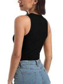 OUTBALL Womens Summer Tank Tops Crewneck Sleeveless Shirts Tanks Slim Fitted Casual Basic Tee Shirt - 黑色 - 查看 5