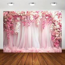 Fondo de fotografía floral rosa elegante: Adecuado para bodas, cumpleaños y celebraciones festivas - 1 piezas - Ver 2