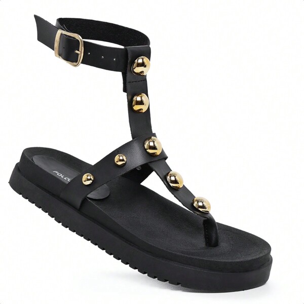 Sandália Feminina Falcucci Papete Gladiadora Flatform Tachas Piramides Confortável Amalf