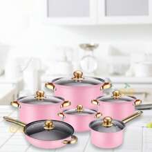 Set de Cocina de Acero Inoxidable de 12 Piezas, Set de Cocina de Acero Inoxidable, Set de Cocina Multiusos, Set de Cocina Completamente Envuelto con Tapa de Vidrio con Mango Térmico, Apto para Lavavajillas, Diseñado Ergonómicamente - Rosa - Ver 8