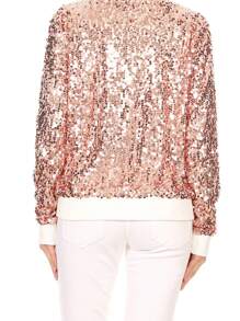 Chaqueta de manga larga con cremallera frontal y puños acanalados, con lentejuelas, para mujer, ideal para fiestas - Oro rosa - Ver 2