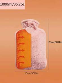 1个装1000ML注水热水袋配仿兔毛布套女生热敷暖肚暖水袋小号随身装水暖手袋冲水暖手袋 - 彩色 - 查看 3