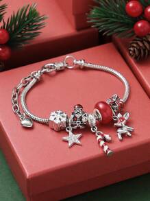 1 pièce Bracelet en chaîne de cuivre avec perles en forme de renne creux, sapin de Noël et flocon de neige, accessoire et cadeau de fête des vacances pour femmes