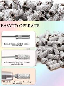 80片白色砂带，适用于美甲打磨机，升级版小型美甲砂锉，适用于3mm钻头，240目，用于卸除和修整亚克力指甲、凝胶指甲，美甲沙龙专用