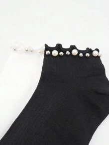 1 par/5 pares/6 pares Calcetines de tobillo con estampado de perlas para mujer, calcetines casuales de algodón cálidos, suaves y transpirables, adecuados para diario, hogar, oficina, escuela, deporte, decorados con lindos patrones de estrellas, lunas y corazones, apropiados para primavera/verano