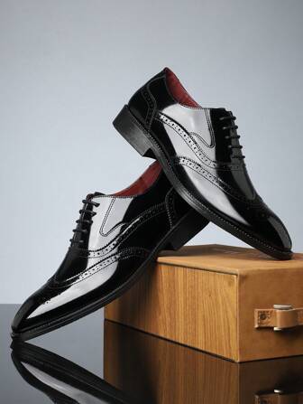 Scarpe da uomo vintage con rialzo, in pelle, con punta a cappuccio scolpita e effetto bicolore, adatte per matrimonio