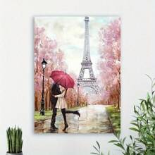 1 Pc Art Paris Eiffel Tower Pink Wood Frame Canvas Painting Thickness 2.25cm /0.9 Inches High Quality Wall Art Printed Poster Directly Hanging Wall Pictures Decorate Home Gifts, Living Room, Bathroom, Bedroom, Kitchen - Pink - View 4