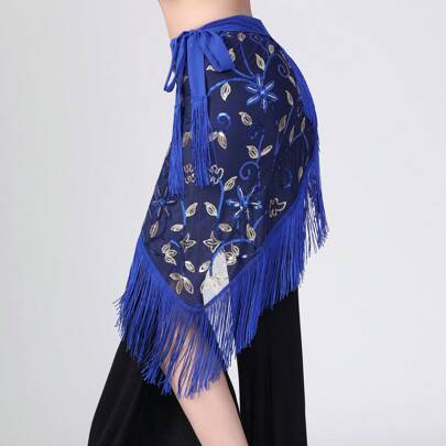 Bauchtanz Quastenrock für die Hüfte, Bühnenperformance Kostüm, Lateinamerikanischer Tanz Rave Outfit, Damen Unterricht Kleidung, Schnürbund Hüftschal