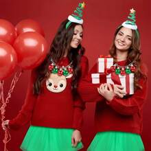 Kerstfeestaccessoiresset van 4 stuks - Kerstboomhoofdtooi, groene tutu van tule, gestreepte kousen, belketting - Feestelijke kostuumbenodigdheden voor dames