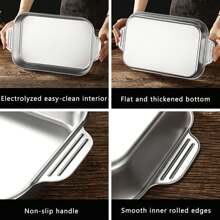 1pc Stainless Steel Thick Double-Ear Heatproof Baking Tray For Fish, Multifunctional Induction Cooker Dedicated Baking Plate With Cover
