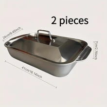 1pc Stainless Steel Thick Double-Ear Heatproof Baking Tray For Fish, Multifunctional Induction Cooker Dedicated Baking Plate With Cover