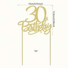 1pc 60th/30th/40th/50th/70th/80th Birthday Cake Decoration, Shiny Happy Birthday Cake Topper Set, Birthday Party Supplies - Gold - View 17