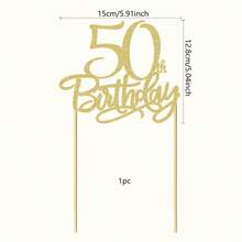 1pc 60th/30th/40th/50th/70th/80th Birthday Cake Decoration, Shiny Happy Birthday Cake Topper Set, Birthday Party Supplies - Gold - View 16
