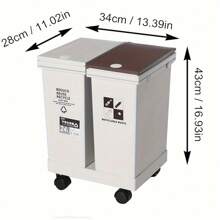 24L Wheeled Double Compartment Trash Can With Removable Push-To-Open Lid, Plastic Sorting Bin For Kitchen Recycling - PP - View 1