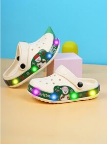 儿童圣诞雪人舒适时尚可爱透气凉鞋，男童/女童 EVA 沙滩户外装夜光拖鞋，儿童 LED 灯饰圣诞主题印花一脚蹬透气凉鞋，可爱节日风格适合圣诞派对和居家，EVA 橡胶人字拖 - 米色 - 查看 5