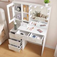 Wooden Dressing Table LED Mirror Cosmetic Table Vanity Table With Lighting Modern - White - View 10