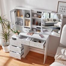 Wooden Dressing Table LED Mirror Cosmetic Table Vanity Table With Lighting Modern - White - View 5